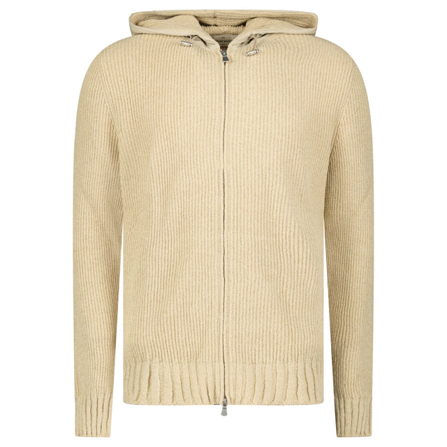 Gran Sasso Ribbed Zip - Up Hoodie in Beige - Boinclo - Outlet Sale Under Retail