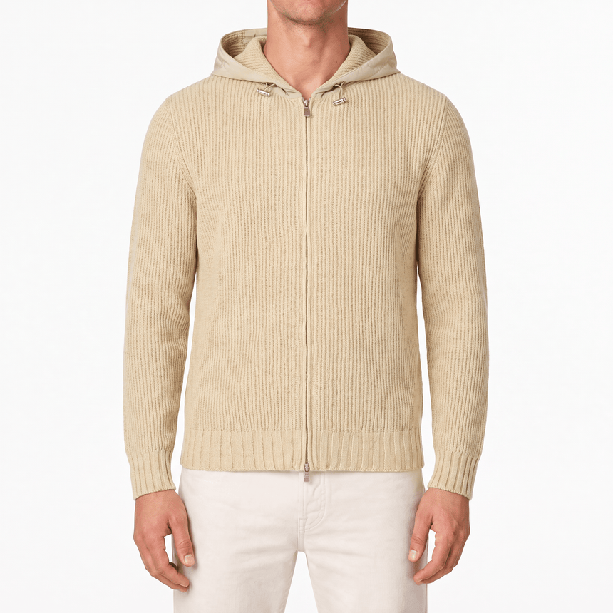 Gran Sasso Ribbed Zip-Up Hoodie in Beige - Boinclo - Outlet Sale Under Retail