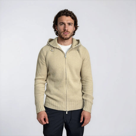 Gran Sasso Ribbed Zip - Up Hoodie in Beige - Boinclo - Outlet Sale Under Retail