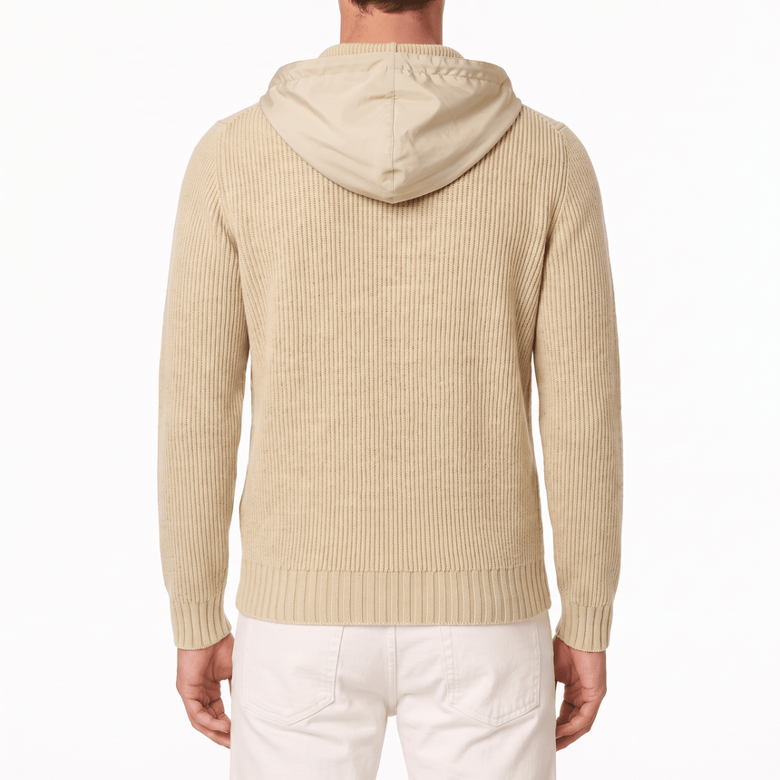 Gran Sasso Ribbed Zip-Up Hoodie in Beige - Boinclo - Outlet Sale Under Retail