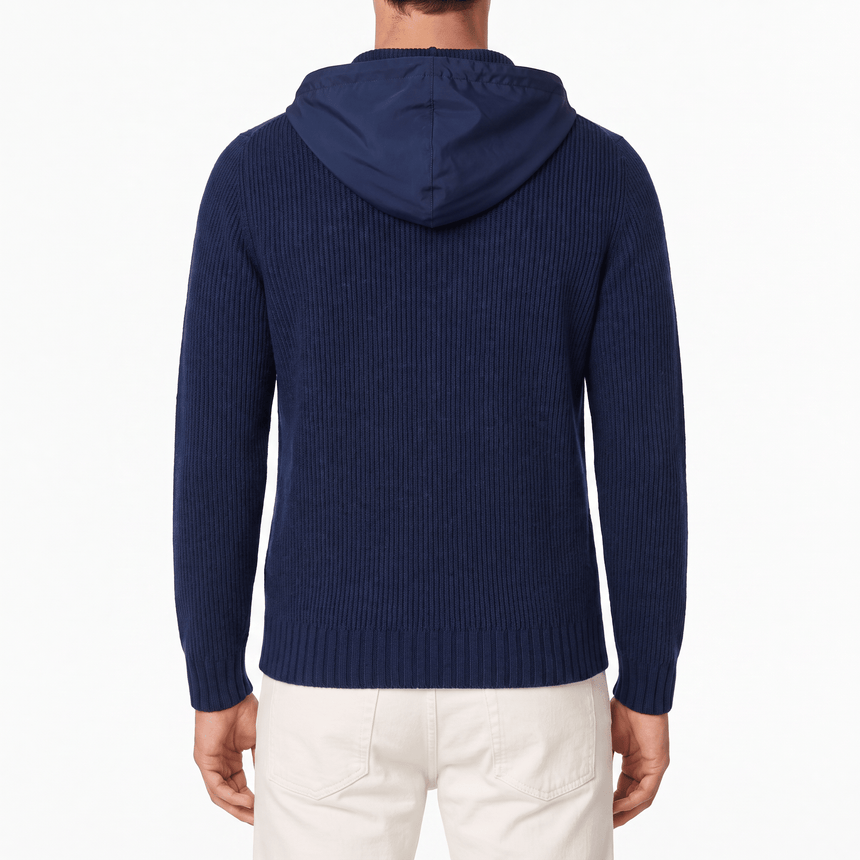 Gran Sasso Ribbed Zip-Up Hoodie in Navy - Boinclo - Outlet Sale Under Retail
