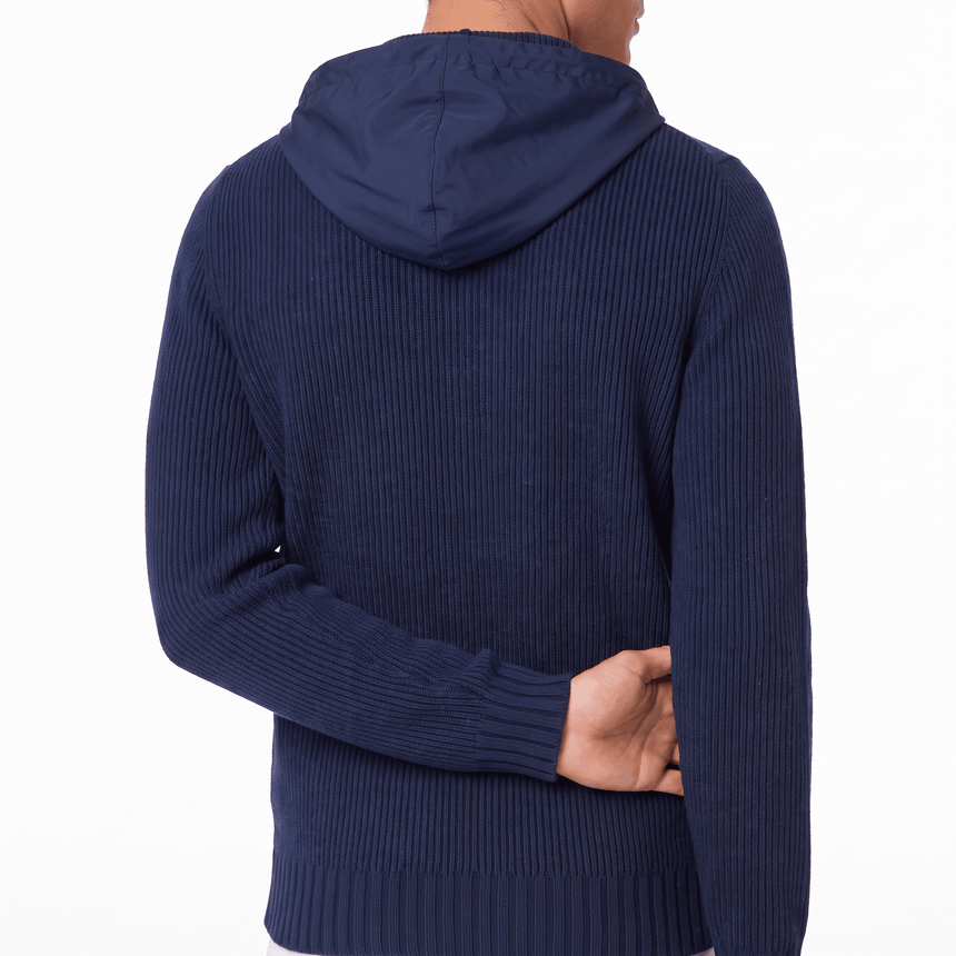 Gran Sasso Ribbed Zip-Up Hoodie in Navy - Boinclo - Outlet Sale Under Retail