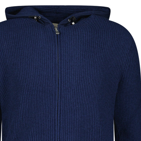 Gran Sasso Ribbed Zip - Up Hoodie in Navy - Boinclo - Outlet Sale Under Retail