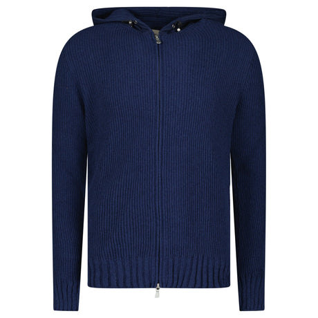 Gran Sasso Ribbed Zip - Up Hoodie in Navy - Boinclo - Outlet Sale Under Retail