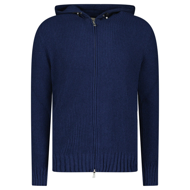 Gran Sasso Ribbed Zip - Up Hoodie in Navy - Boinclo - Outlet Sale Under Retail