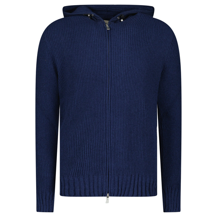 Gran Sasso Ribbed Zip - Up Hoodie in Navy - Boinclo - Outlet Sale Under Retail