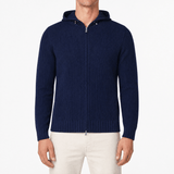 Gran Sasso Ribbed Zip-Up Hoodie in Navy - Boinclo - Outlet Sale Under Retail
