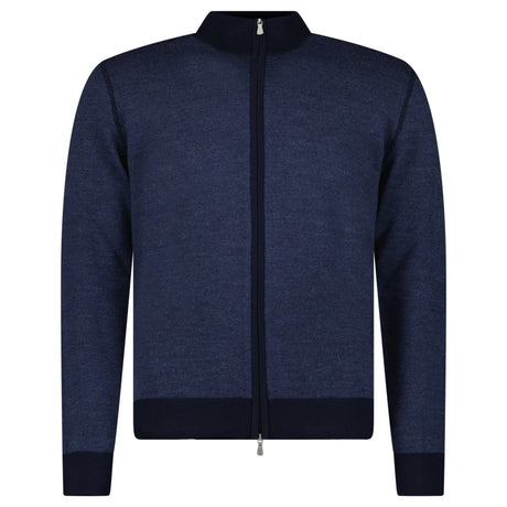Gran Sasso Salt and Pepper Stitch Full-Zip Cardigan in Navy - Boinclo - Outlet Sale Under Retail