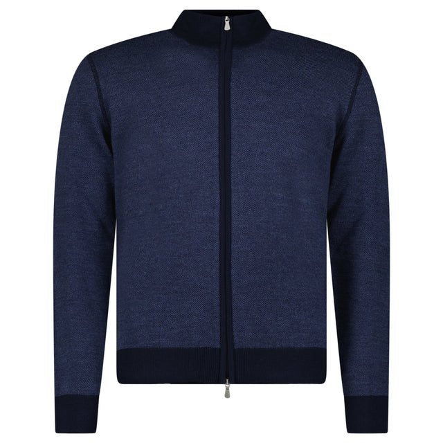 Gran Sasso Salt and Pepper Stitch Full-Zip Cardigan in Navy - Boinclo - Outlet Sale Under Retail