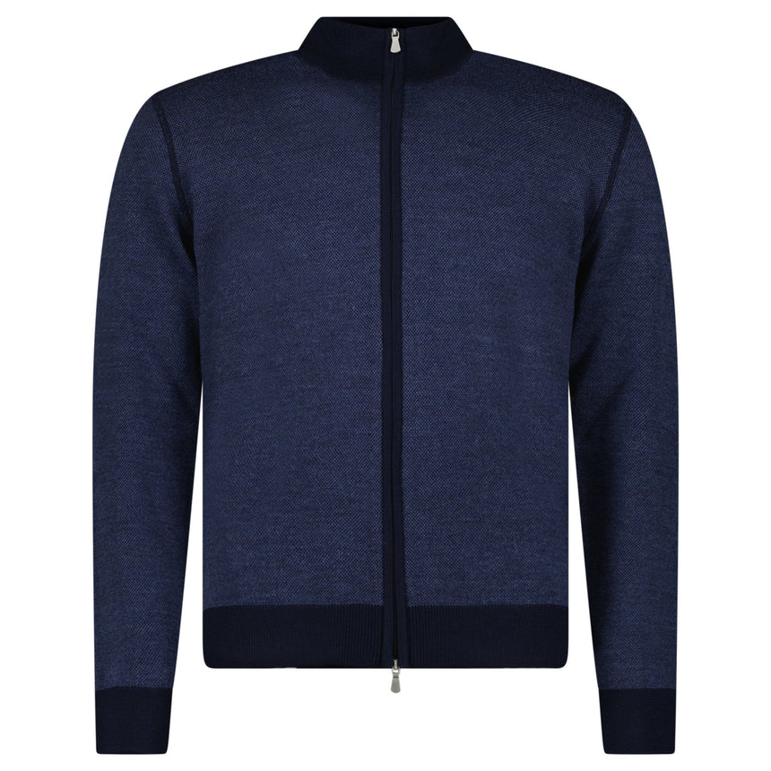Gran Sasso Salt and Pepper Stitch Full-Zip Cardigan in Navy - Boinclo - Outlet Sale Under Retail