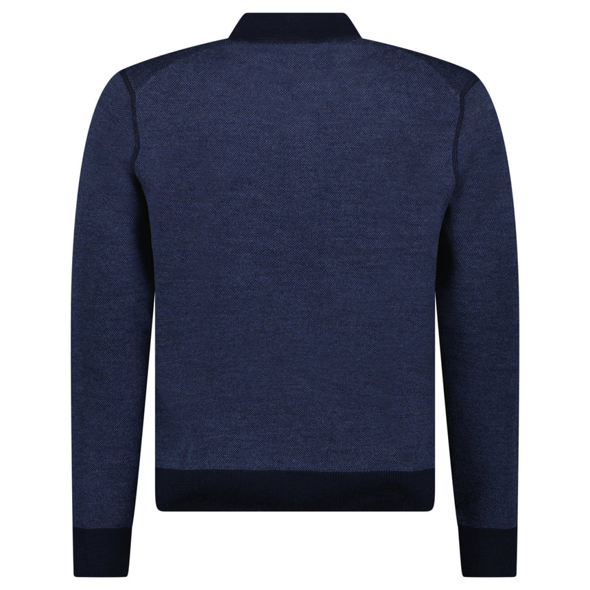 Gran Sasso Salt and Pepper Stitch Full-Zip Cardigan in Navy - Boinclo - Outlet Sale Under Retail