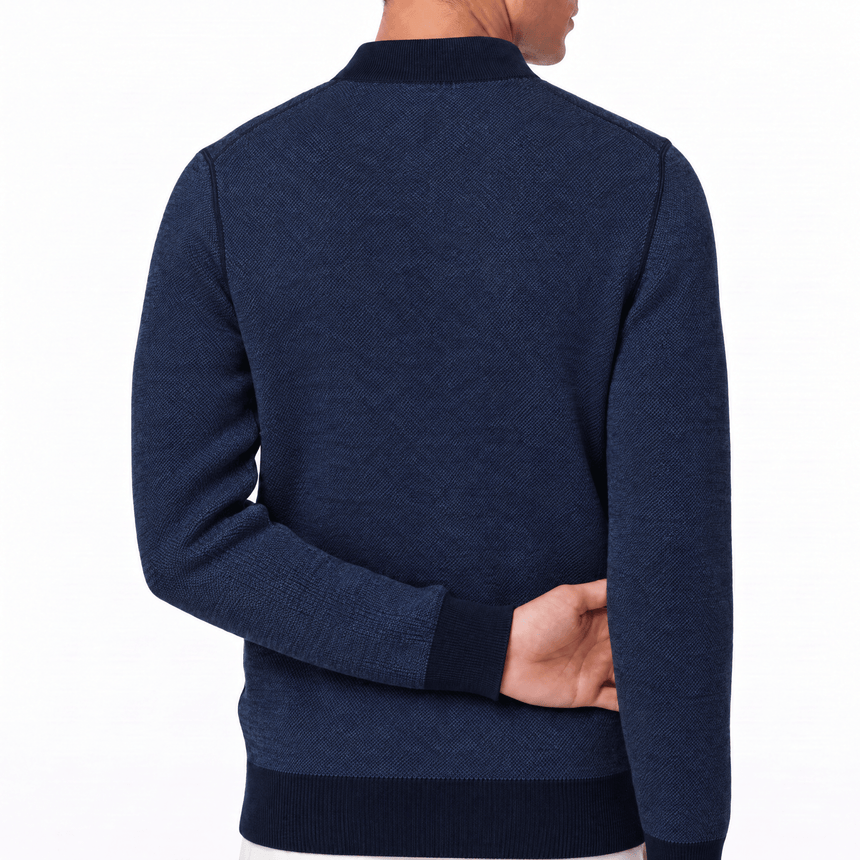 Gran Sasso Salt and Pepper Stitch Full-Zip Cardigan in Navy - Boinclo - Outlet Sale Under Retail