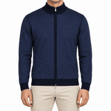 Gran Sasso Salt and Pepper Stitch Full-Zip Cardigan in Navy - Boinclo - Outlet Sale Under Retail