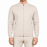 Gran Sasso Super Geelong Wool and Cashmere Full-Zip Cardigan in Beige - Boinclo - Outlet Sale Under Retail