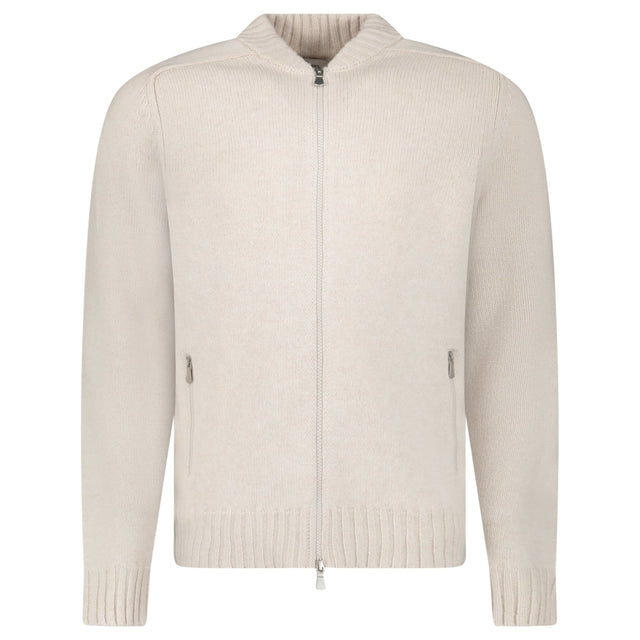 Gran Sasso Super Geelong Wool and Cashmere Full-Zip Cardigan in Beige - Boinclo - Outlet Sale Under Retail