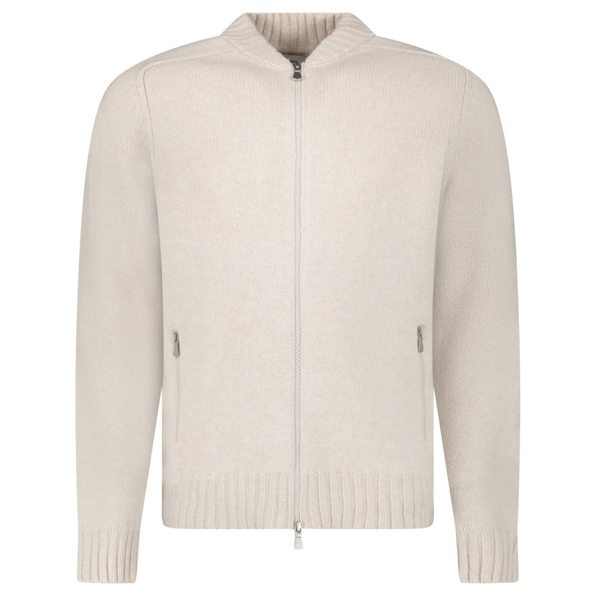 Gran Sasso Super Geelong Wool and Cashmere Full-Zip Cardigan in Beige - Boinclo - Outlet Sale Under Retail