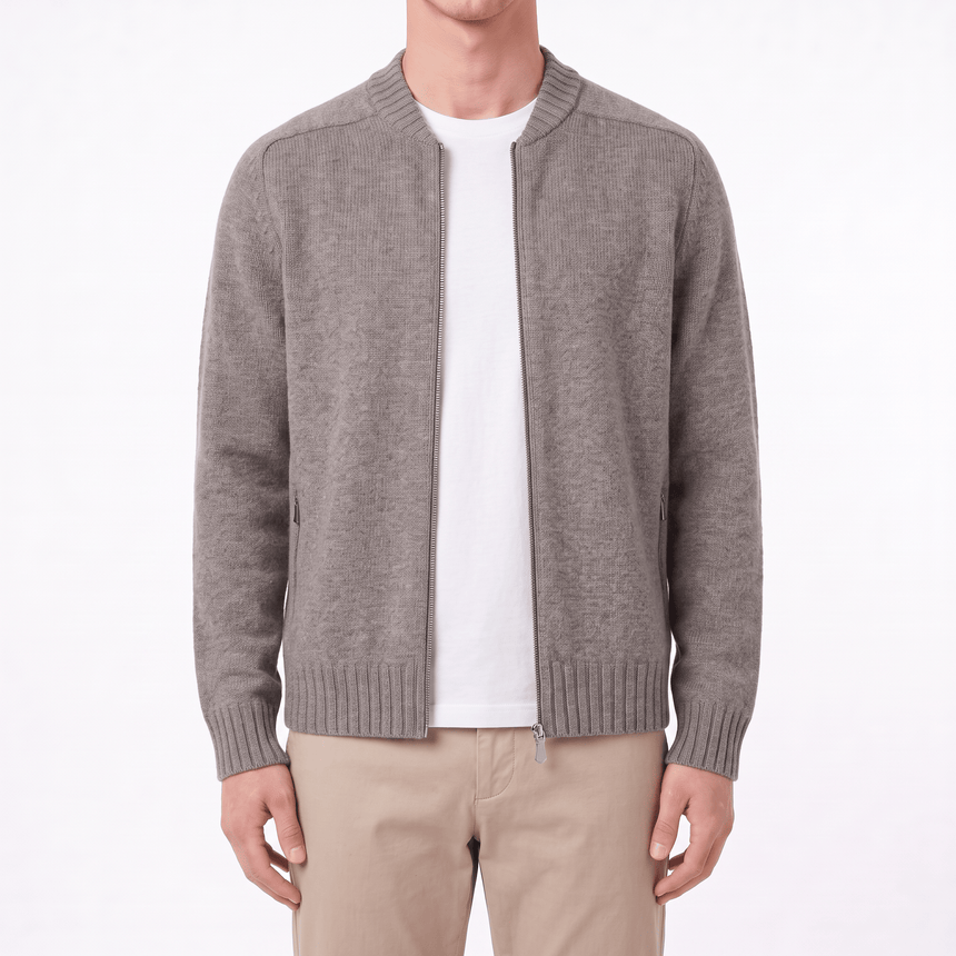 Gran Sasso Super Geelong Wool Full-Zip Bomber Cardigan in Grey - Boinclo - Outlet Sale Under Retail