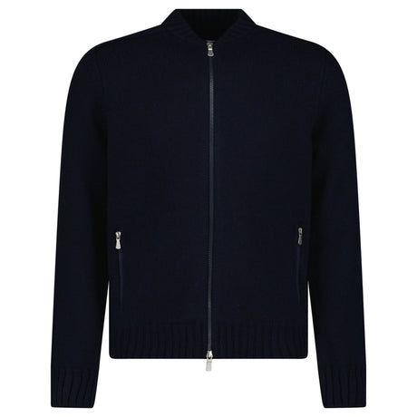 Gran Sasso Super Geelong Wool Full-Zip Bomber Cardigan in Navy Blue - Boinclo - Outlet Sale Under Retail