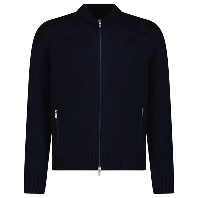 Gran Sasso Super Geelong Wool Full-Zip Bomber Cardigan in Navy Blue - Boinclo - Outlet Sale Under Retail