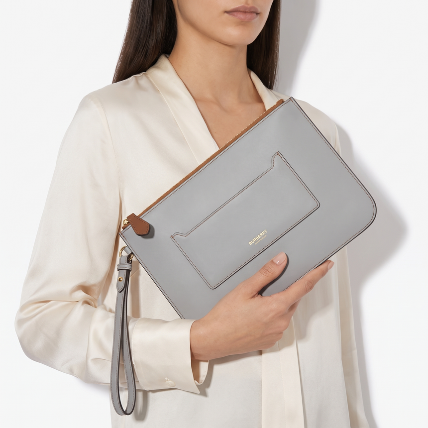 Burberry New Peyton Leather Clutch Bag in Grey