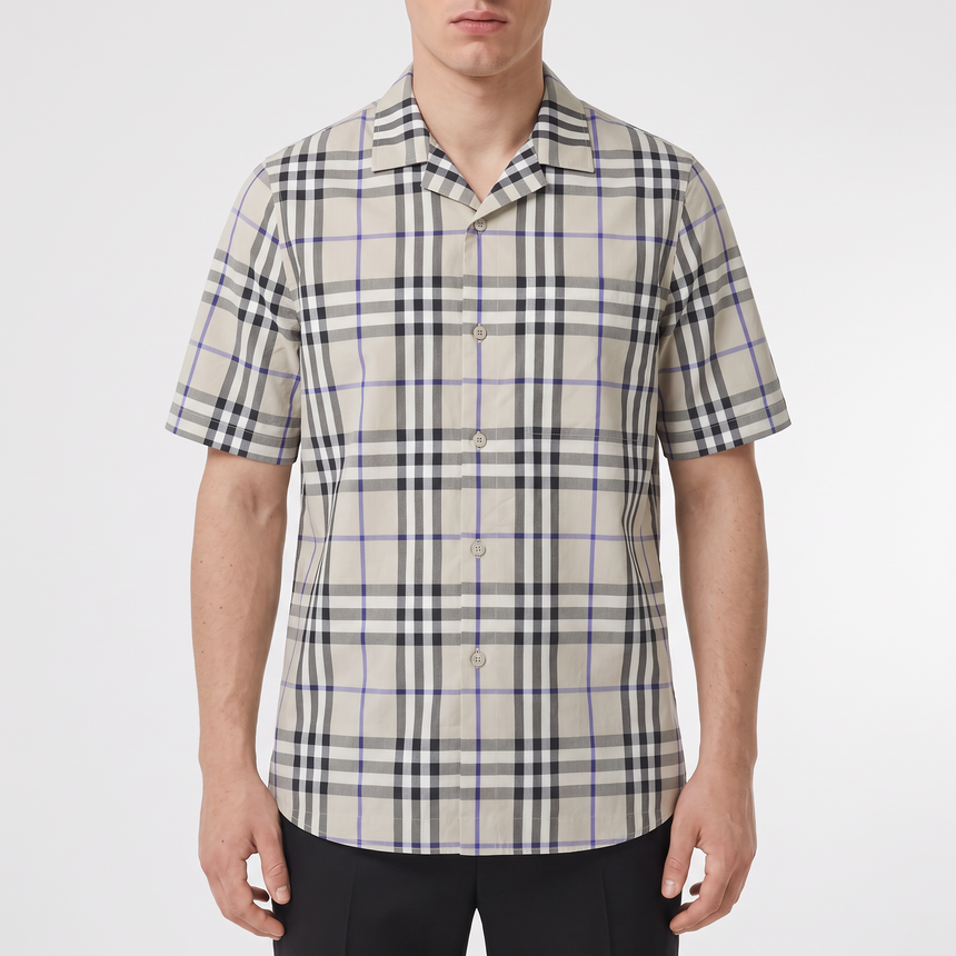 Burberry Elio Check Short-Sleeved Cotton Shirt in Lichen