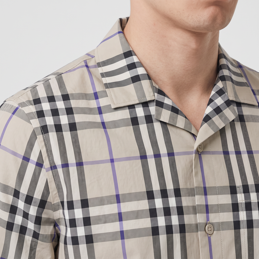 Burberry Elio Check Short-Sleeved Cotton Shirt in Lichen