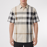 Burberry Claverdon Short-Sleeved Check Stretch Cotton Shirt in Modern Beige