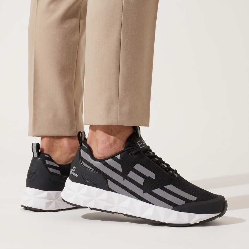 EA7 Emporio Armani Ultimate C2 Kombat Running Sneaker with Ultralight Sole in Black and Silver