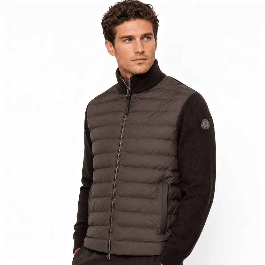 Moncler Full Zip Padded Cardigan in Brown - Boinclo - Outlet Sale Under Retail