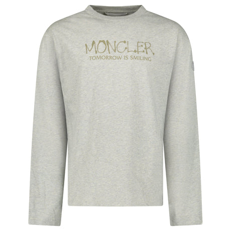 Moncler Khaki 'Tomorrow is Smiling' Print Long Sleeve T-Shirt in Grey - Boinclo - Outlet Sale Under Retail