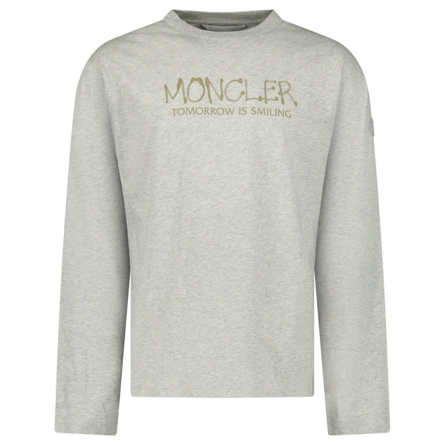 Moncler Khaki 'Tomorrow is Smiling' Print Long Sleeve T-Shirt in Grey - Boinclo - Outlet Sale Under Retail