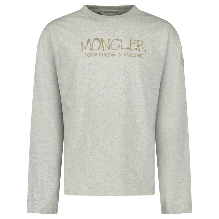 Moncler Khaki 'Tomorrow is Smiling' Print Long Sleeve T-Shirt in Grey - Boinclo - Outlet Sale Under Retail