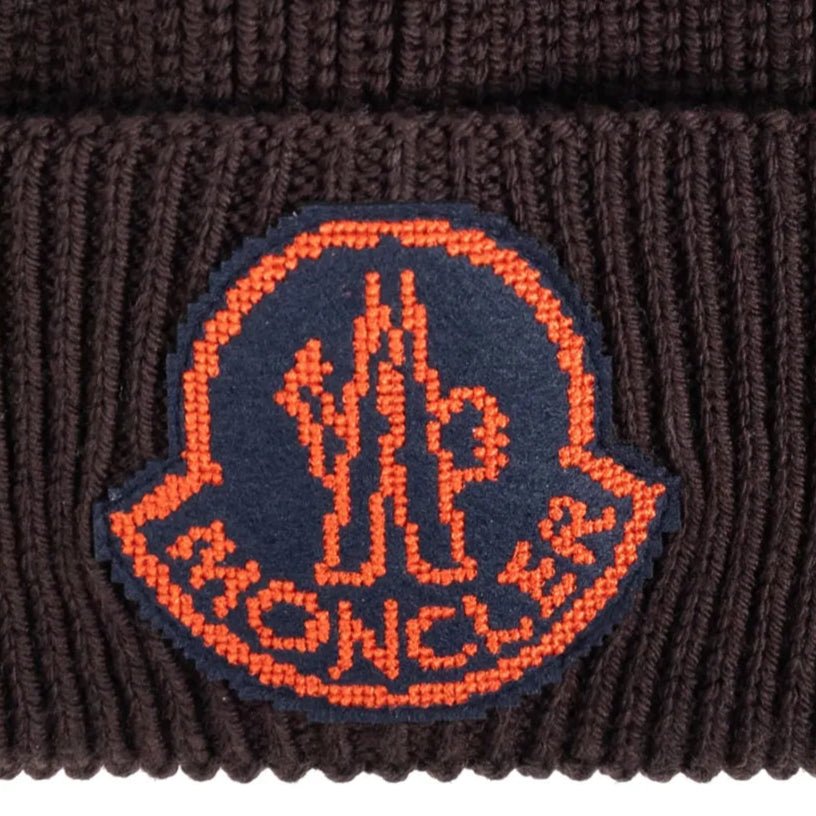 Moncler Logo - Patch Wool Beanie in Brown - Boinclo - Outlet Sale Under Retail