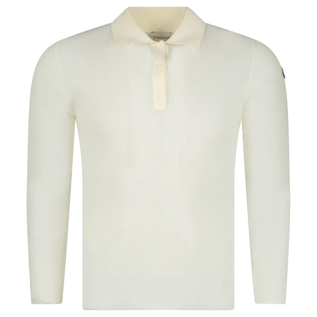 Moncler Long Sleeve Logo Polo Shirt in White - Boinclo - Outlet Sale Under Retail