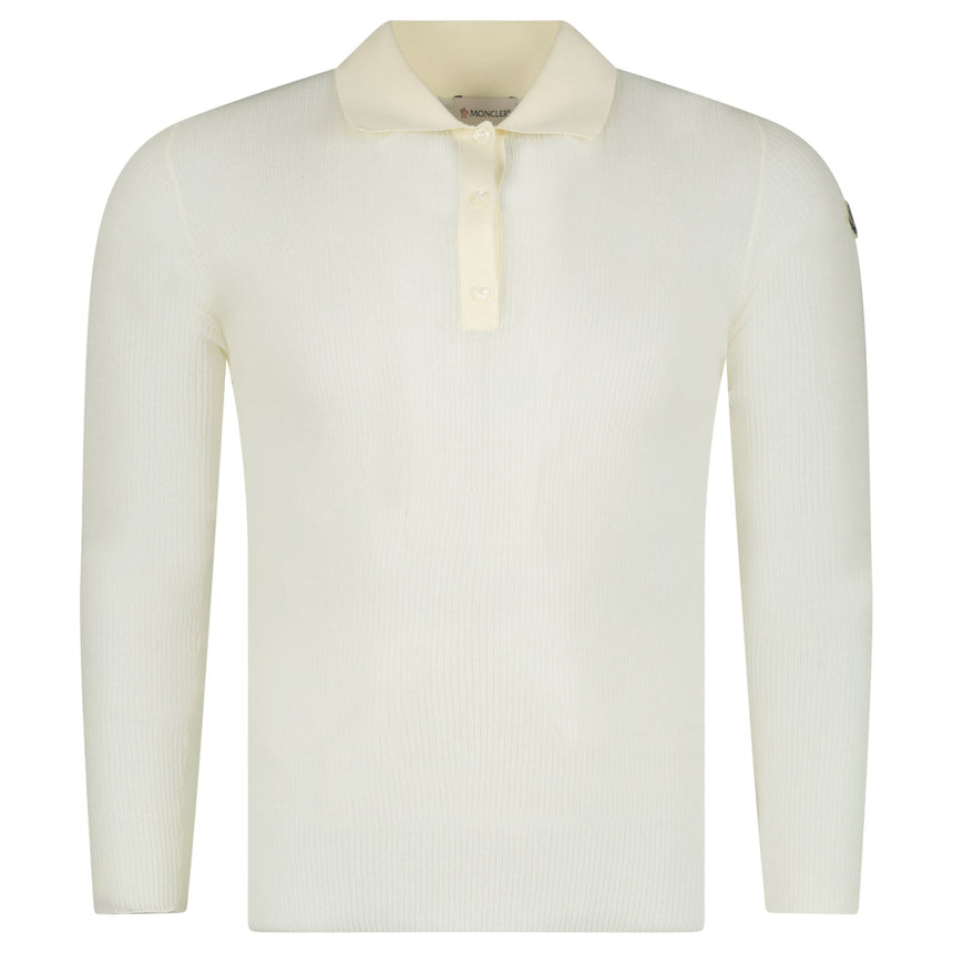 Moncler Long Sleeve Logo Polo Shirt in White - Boinclo - Outlet Sale Under Retail