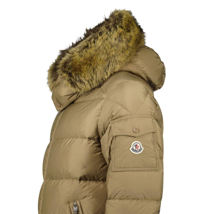 Moncler Maya Down Hooded Short Puffer Jacket in Beige - Boinclo - Outlet Sale Under Retail