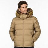 Moncler Maya Down Hooded Short Puffer Jacket in Beige - Boinclo - Outlet Sale Under Retail