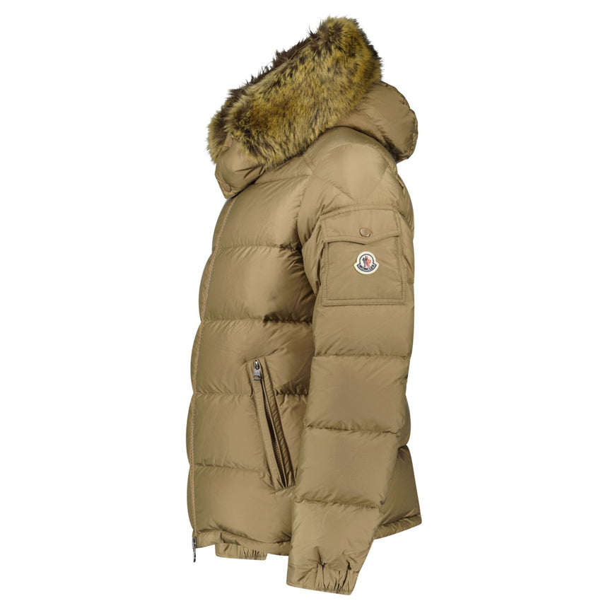 Moncler Maya Down Hooded Short Puffer Jacket in Beige - Boinclo - Outlet Sale Under Retail