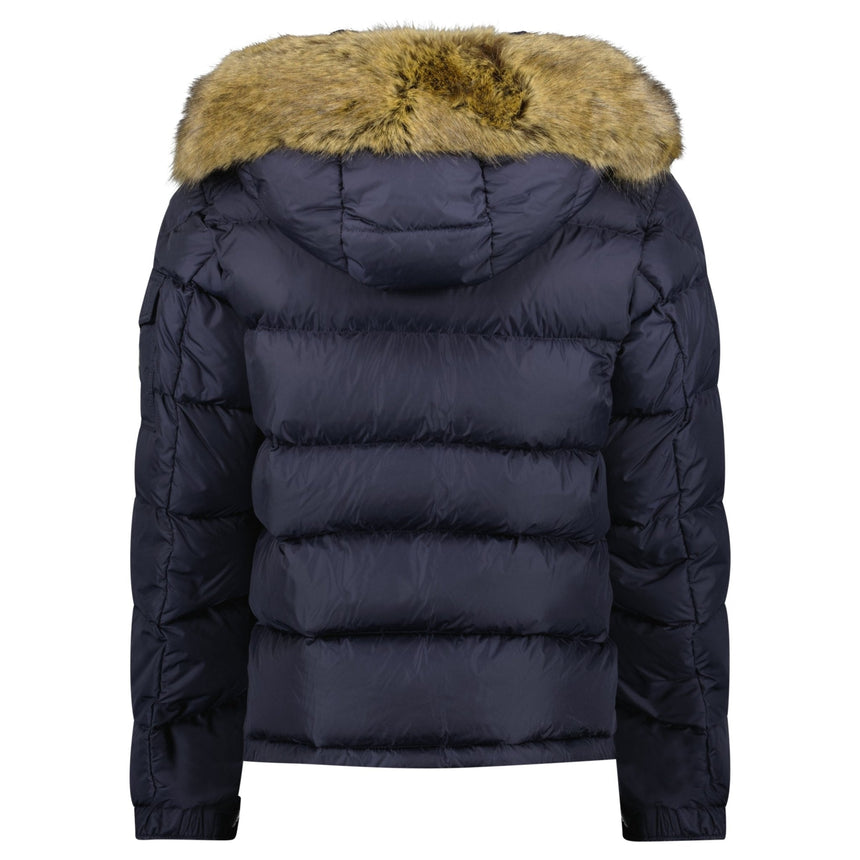 Moncler Maya Fur Giubbotto Jacket in Navy Blue - Boinclo - Outlet Sale Under Retail