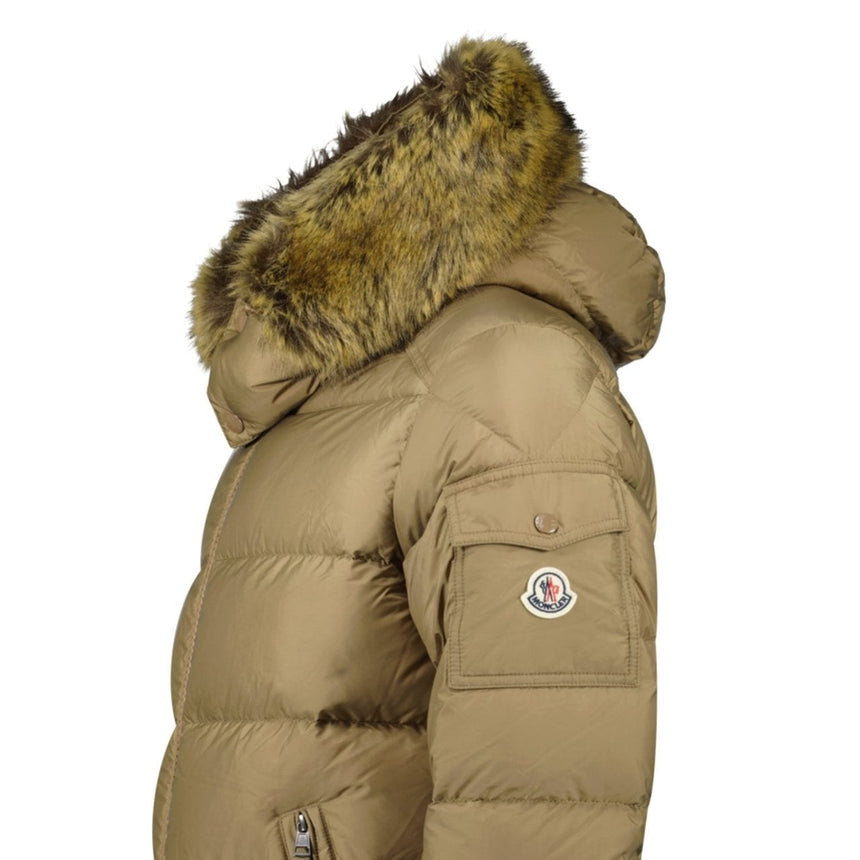 Moncler Maya Down Hooded Short Puffer Jacket in Beige
