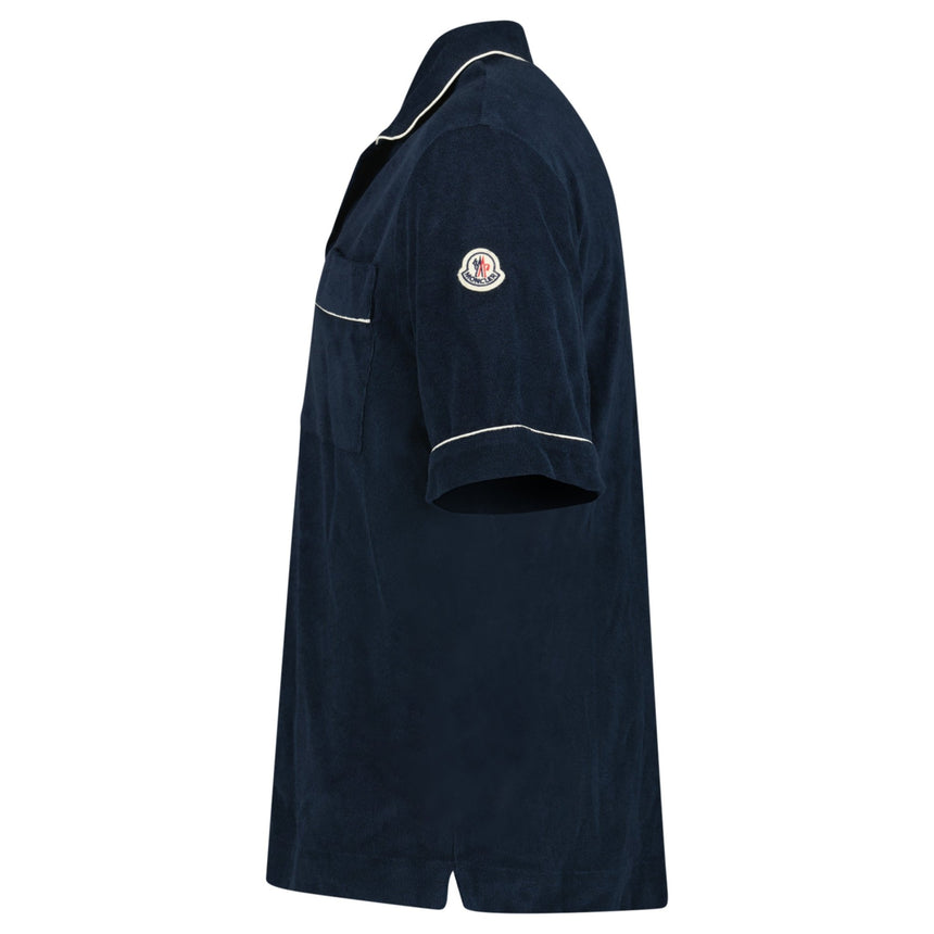 Moncler Towelling Short Sleeve Polo Shirt in Navy - Boinclo - Outlet Sale Under Retail