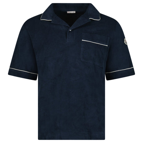 Moncler Towelling Short Sleeve Polo Shirt in Navy - Boinclo - Outlet Sale Under Retail