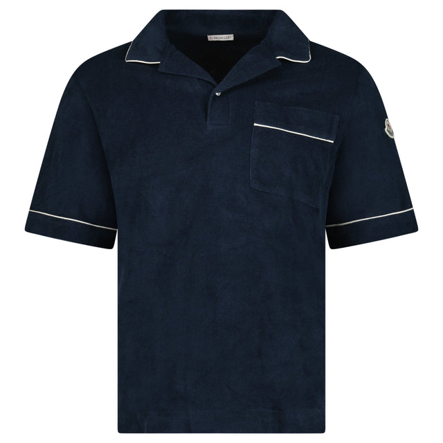 Moncler Towelling Short Sleeve Polo Shirt in Navy - Boinclo - Outlet Sale Under Retail