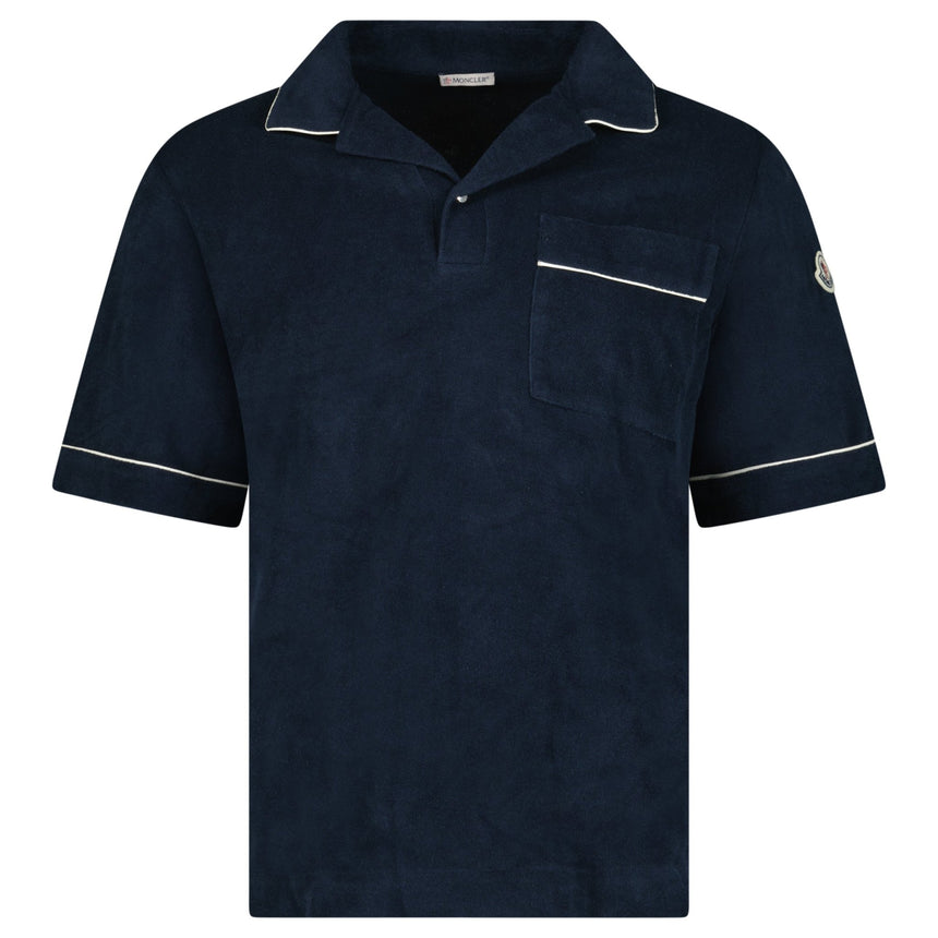 Moncler Towelling Short Sleeve Polo Shirt in Navy - Boinclo - Outlet Sale Under Retail