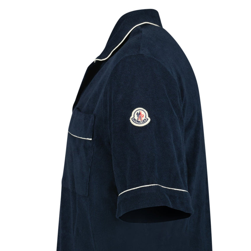 Moncler Towelling Short Sleeve Polo Shirt in Navy - Boinclo - Outlet Sale Under Retail