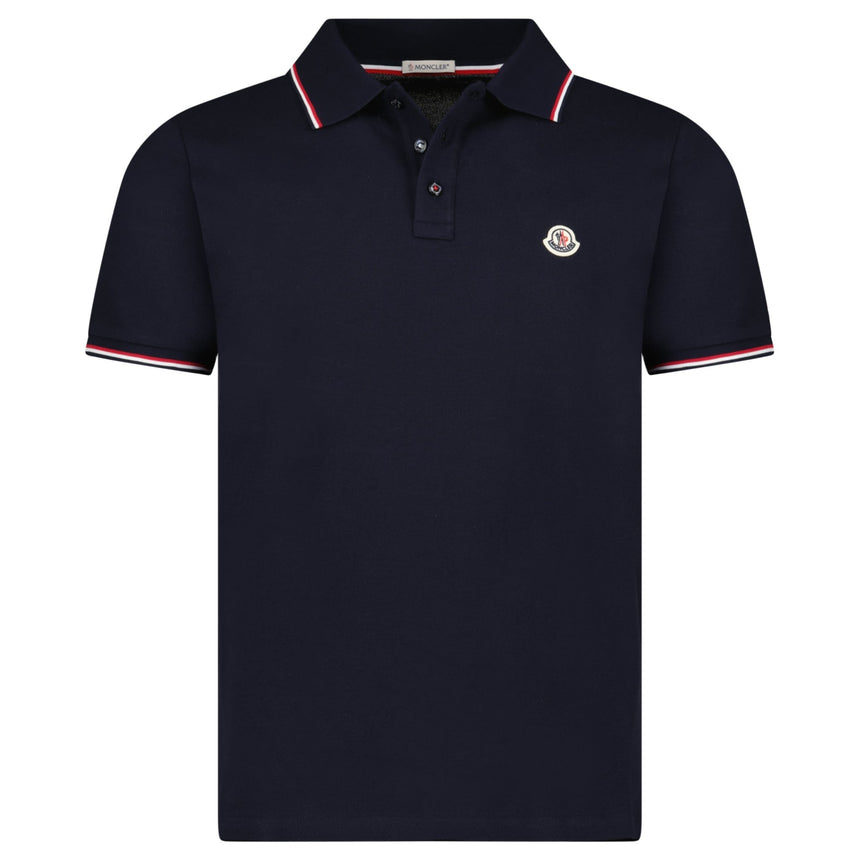 Moncler Tricolour-Trimmed Cotton Piqué Polo Shirt in Navy