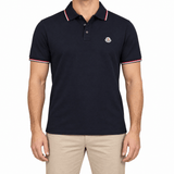 Moncler Tricolour-Trimmed Cotton Piqué Polo Shirt in Navy - Boinclo - Outlet Sale Under Retail