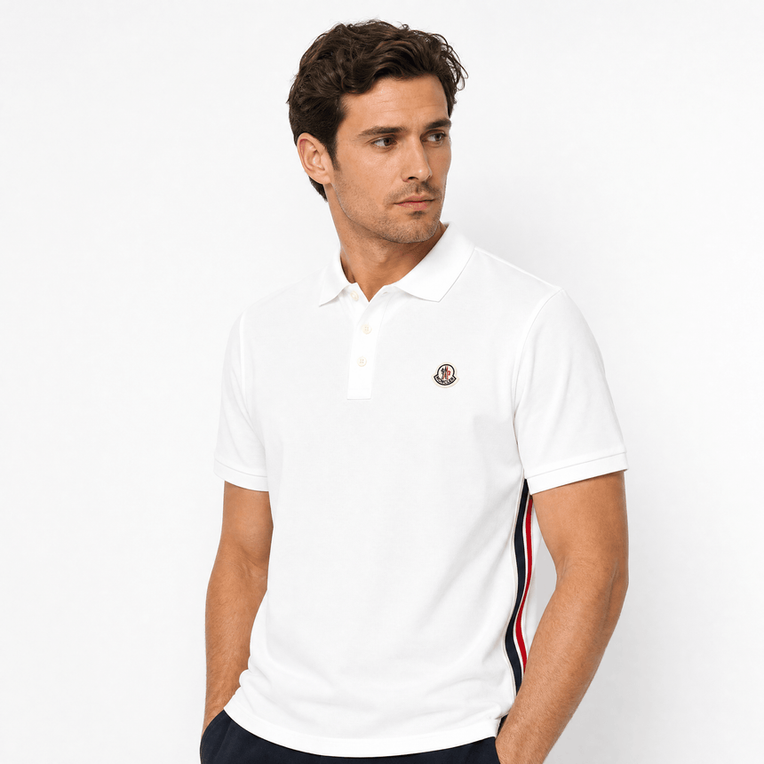 Moncler Tricolour-Trimmed Cotton Piqué Polo Shirt in White - Boinclo - Outlet Sale Under Retail