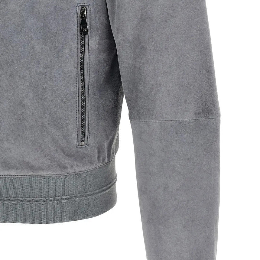 Pal Zileri Zip - Up Suede Jacket in Grey - Boinclo - Outlet Sale Under Retail