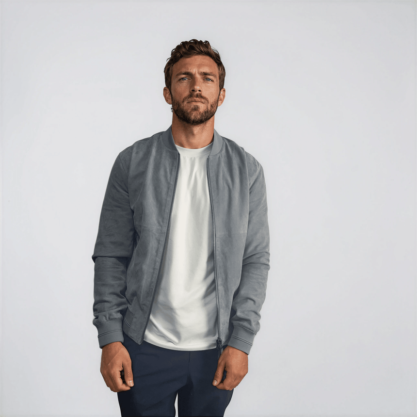 Pal Zileri Zip - Up Suede Jacket in Grey - Boinclo - Outlet Sale Under Retail